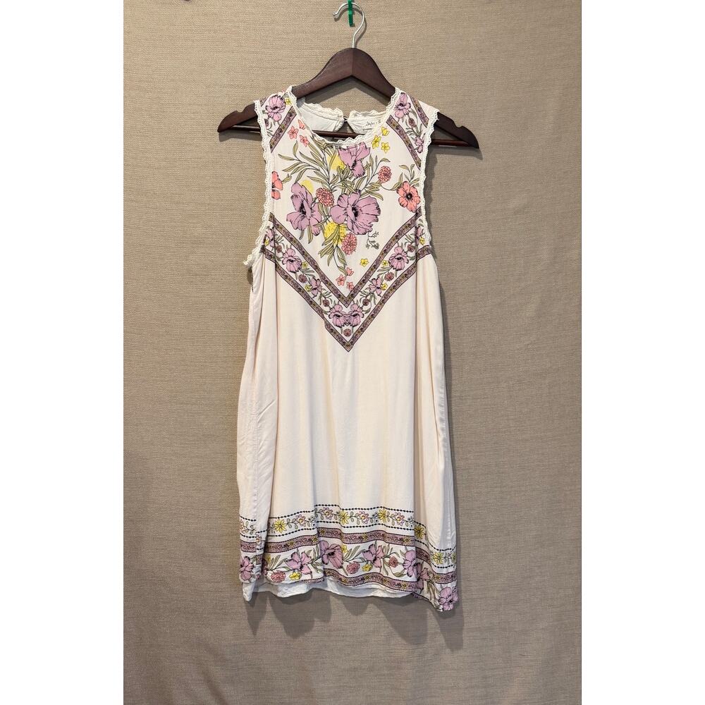 Skylar & Jade Juniors XL Cream Floral Border Print Sleeveless Dress Boho - Picture 1 of 5